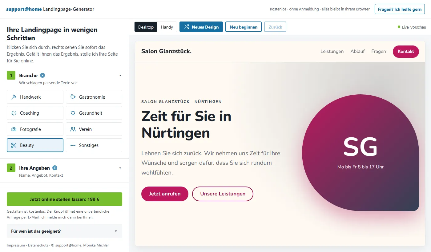 Mach es selbst: Deine Landingpage in wenigen Klicks