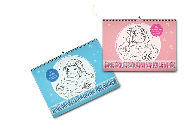 Sauberkeitstraining Kalender: die blaue Ausgabe für Jungs und die rosa Ausgabe für Mädchen