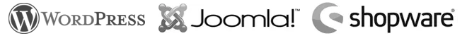 Logos von WordPress, Joomla! und Shopware