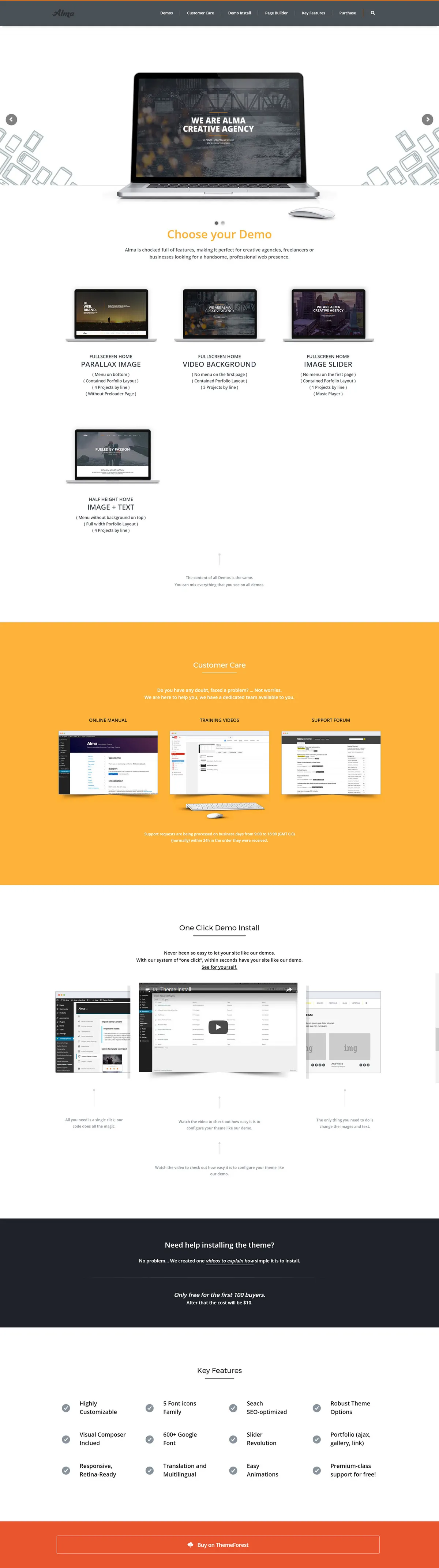 Die gekaufte Themeforest-Vorlage „Alma“ im Originalzustand